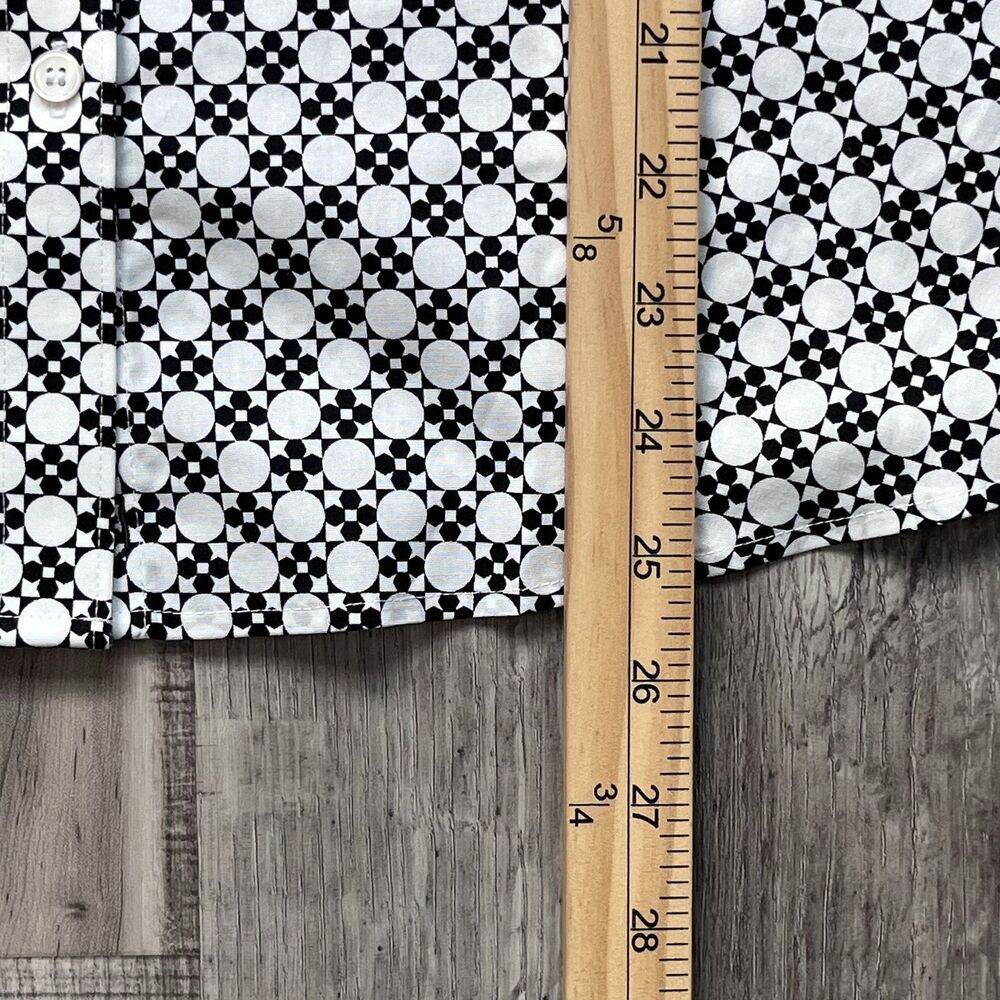 NWT Talbots Non-Iron Sz 14P Black/White Geometric Print Button Up Shirt Stretch - Picture 6 of 9